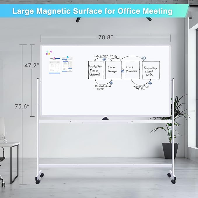 maxtek Rolling Whiteboard 72x48, Large Double-Sided White Board Dry Erase on Wheels, Giant Magnetic White Board Standing for Office, School, Home Office, Homeschool (Sliver)