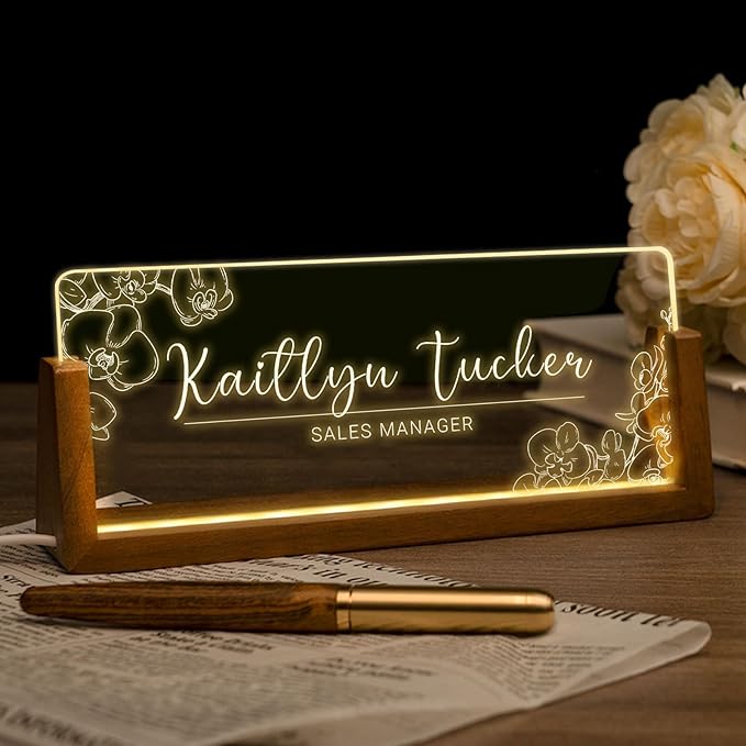 Desk Name Plate Personalized, Custom Office Light Up Name Plate for Desks, Desk Decorations for Women Men Office, Employee Appreciation Gifts for Coworkers