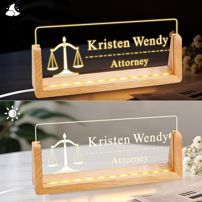 Ships Next Day, Custom Name Plate for Desk - The Lawyer Business Light Up Acrylic Desk Name Plate Personalized Lawyer Office Appreciation Gifts, Office Decor for Women Men