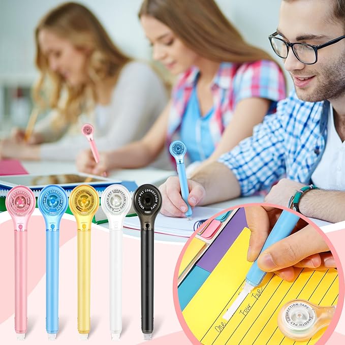 Gersoniel 25 Pack Correction Tape Pen Correctional Ink Tape Push Pull Protective, Easy to Use Applicator for School Office Supplies, 0.2 x 236 Inch (Bright Colors)