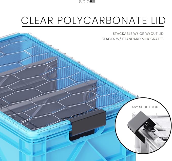 SIDIO Crate Pro Pack - 2 Full-Size & 1 Half-Size Heavy Duty Stackable Storage Bins, Totes and Containers with Lids and Dividers - Durable Plastic Organizer for Home, Office, Garage, and Outdoor Use