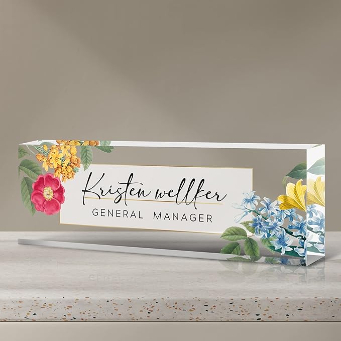 Desk Name Plate Personalized, Premium Clear Acrylic Desk Name Plate, Personalized Name Plate for Desk, Office Decor for Women or Men Coworkers, Boss, Employee, Teacher, Social Worker (Style-Red)