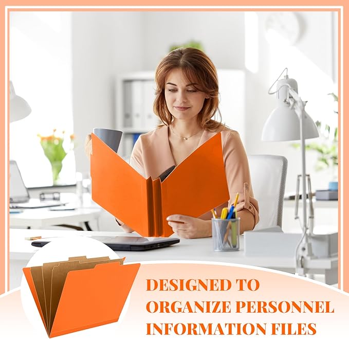 Skyygemm 60 Pcs Classification Folders Letter Size, 3 Divider Pressboard File Folder with Fasteners, Expanding File Organizer Bulk for Teachers, Clergy, Office, Church, Christmas Donations (Orange)