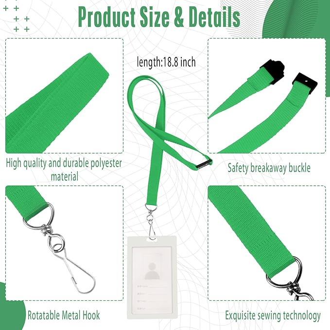 Patelai 120 Pcs Breakaway Lanyards with J Hook Bulk Flat for ID Badges Neck Badge Lanyards Card Name tag Holder Neck Straps (Green)
