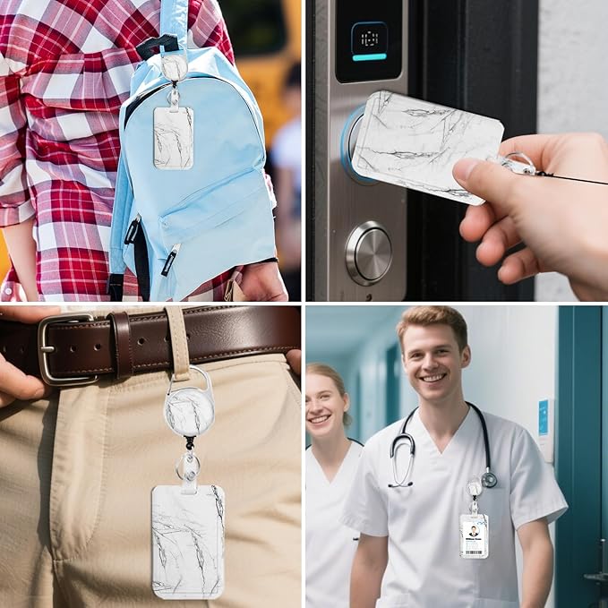 2 Pack Marble ID Badge Holder with Heavy Duty Retractable Reel Keychain for WomenStudents,Teachers, Nurses, Office Use 5
