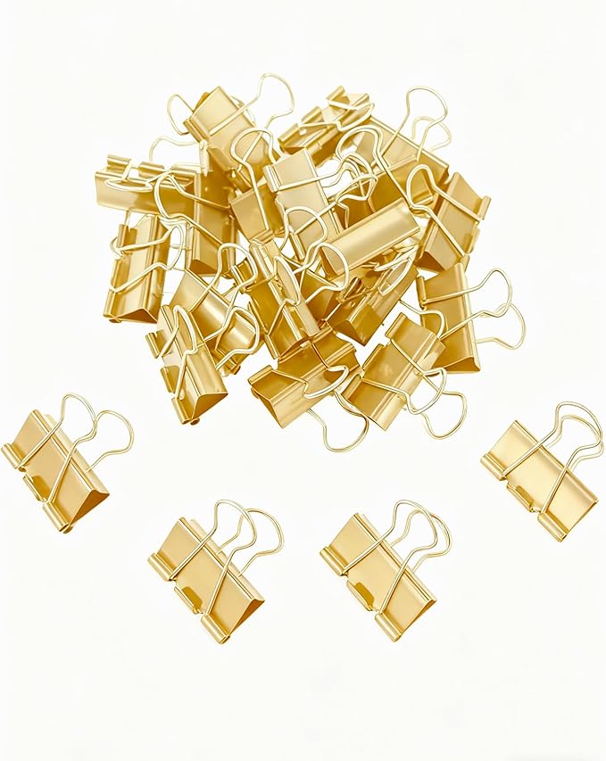 Konilaomu 24Pcs Binder Clips 1.25in Reusable Paper Clamps Clips Binder Paper Clips for Office Supplies, Document Storage, Study Room, School (Gold)