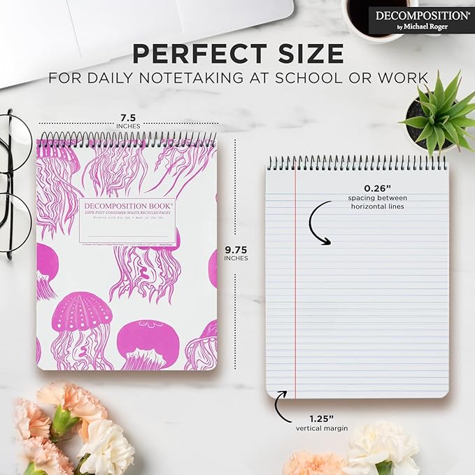 Decomposition Jellyfish Top Bound Spiral Notebook – 7.5 x 9.75 Journal, College Ruled Lined Pages – Left-Handed Friendly Notebooks Ideal for Students, Artists & Office Professionals – Made in USA