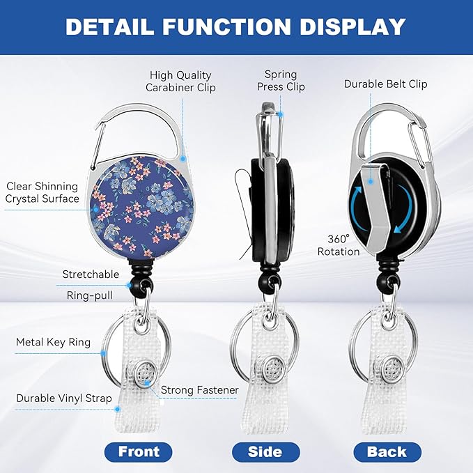 2 Pack Flower ID Badge Holder with Heavy Duty Retractable Reel Keychain for WomenStudents,Teachers, Nurses, Office Use 6
