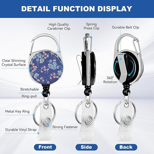 2 Pack Flower ID Badge Holder with Heavy Duty Retractable Reel Keychain for WomenStudents,Teachers, Nurses, Office Use 6