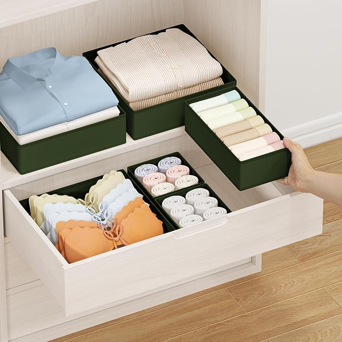 DIMJ Drawer Organizer Clothes 18 Pack - Foldable Baby Organizers and Storage & Dresser Organizer for Bedroom, Closet - Nursery Organization Dresser Dividers for underwear, Sock,Bra, Belt, Tie, Beige