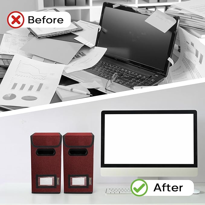 BALEINE File Organizer Box with Lid, Collapsible File Folder Organizer with Plastic Slide, Hanging File Folder Box for Office Document Storage (1 Pack, Red, S)