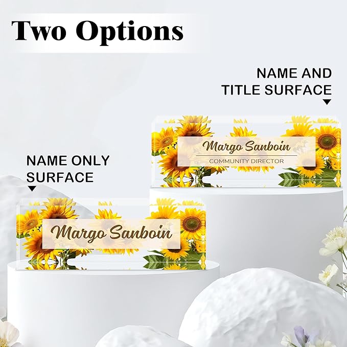 Ship Next Day-Custom Name Plate for Desk, Desk Name Plate Personalized, Acrylic Office Desk Accessories, Appreciation Gifts for Coworkers Employee Teachers Boss Women Men (Sunflower)
