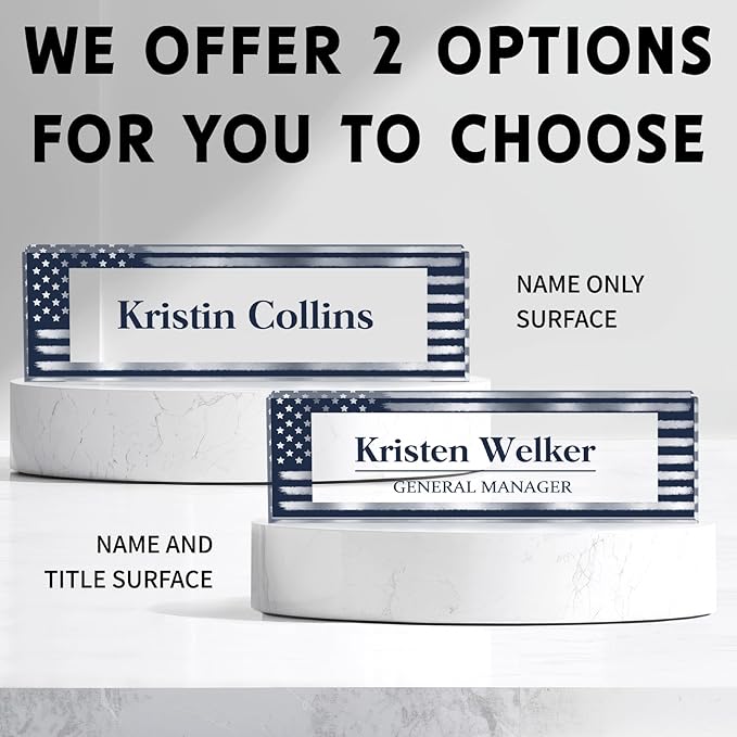 Custom Name Plate for Desk, Personalized Desk Name Plate on Clear Acrylic Glass, Appreciation Gifts for Teacher Employee Boss Coworkers Nurse, Office Desk Accessories for Women Men (Navy Blue)
