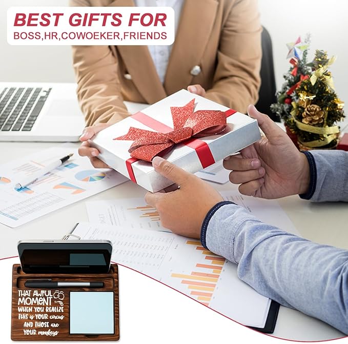 Bosses Day Gifts for Women Men Manager Funny Office Decor for Women Wooden Sticky Note Holder National Boss Day Decorations Gifts for Supervisor Leader HR Men Manager Coworker Office Desk Decor A 01
