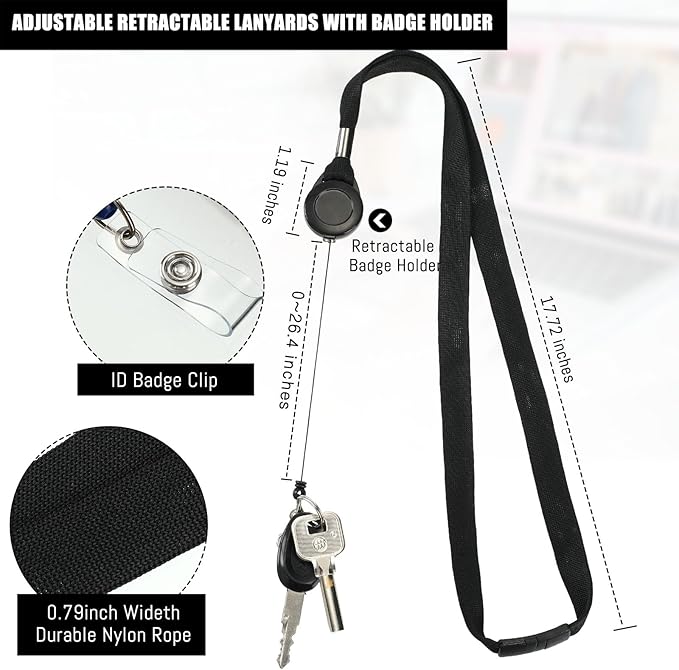 Windyun 72 Pcs Breakaway Lanyard with Safety ID Bulk Retractable Lanyards Flat Neck Straps (Black)
