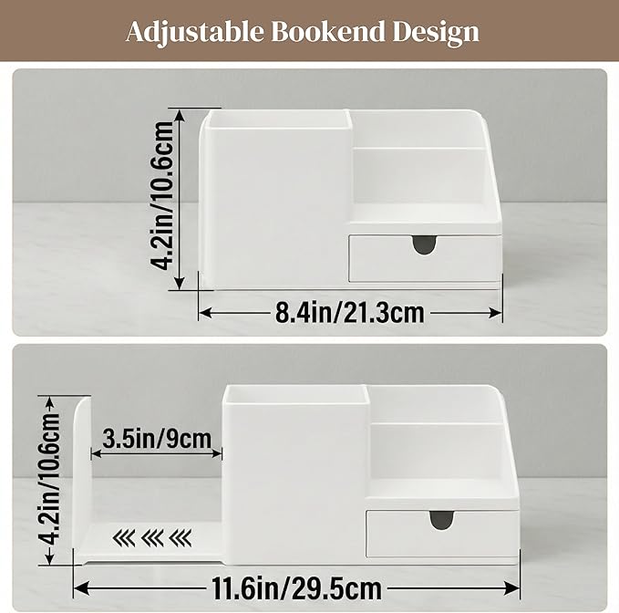 Adjustable Desk Drawer Organizer, Pen Holder, Pencil Holder for desk and Accessories, 5 Compartments, Art Supply Storage Caddy for Desk School Office Supplies