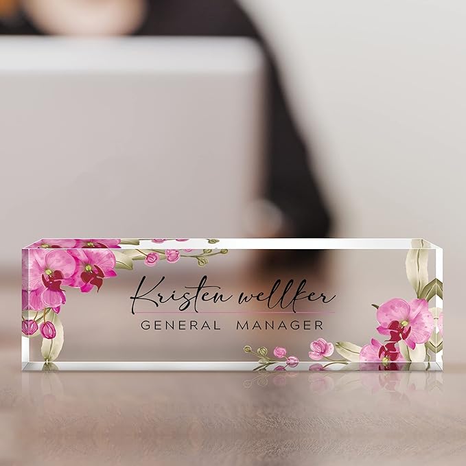 Custom Name Plate for Desk | Personalized Desk Name Plate | Personalized Boss Employee Appreciation Gifts | Acrylic Name Plate Office Desk Accessories (C-Butterfly Orchid)