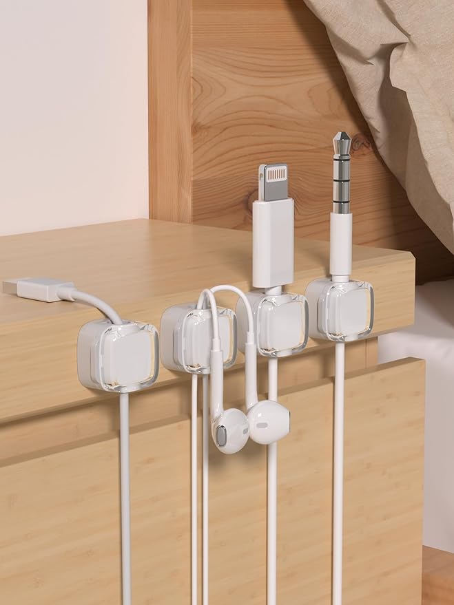 Magnetic Cable Clips, Adjustable Cord Holder Management, Adhesive Wire Keeper Organizer for Home Office Desk Phone PC Car Wall Desktop Nightstand Appliance (9-Pack White Crystal)