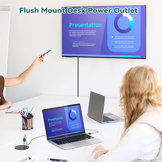 QBA Recessed Power Grommet with USB Data Transfer, Desk Charging Station with USB-C 35W，2 AC Outlets, 3 Inch Flush Mount Power Outlet for Home Office Furniture