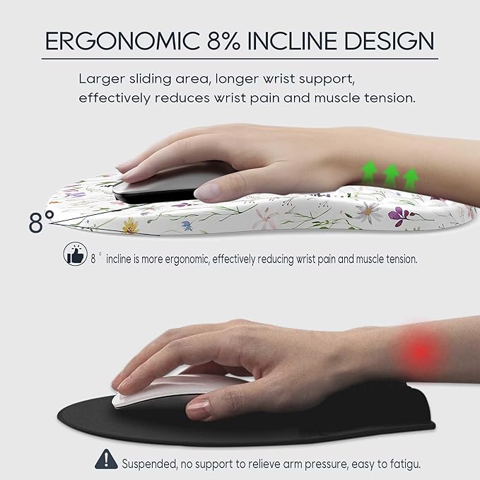 Ergonomic Mouse Pad with Wrist Rest, Soft Mousepad with Beautiful Flowers Plant，Memory Foam and Non-Slip Pu Base for Pain Relief, Gaming Mouse Pad for Desk, Home, Office