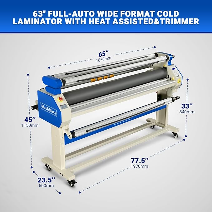 65" Full-Auto Cold & Heat Assisted Laminator Machine with 4 Trimmers, Max Speed 40ft/min, 63" Max Width, 1.1" Max Thickness, Infrared Heating, Digital Control for Vinyl Graphics, Inkjet Prints,1700-B1