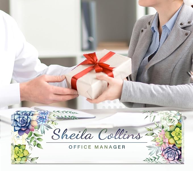 Custom Name Plate for Desk, Employee Appreciation Gifts, Acrylic Desk Name Plate Personalized, Office Desktop Accessories, Office Decor Gifts for Coworkers Boss Teacher (Succulents)