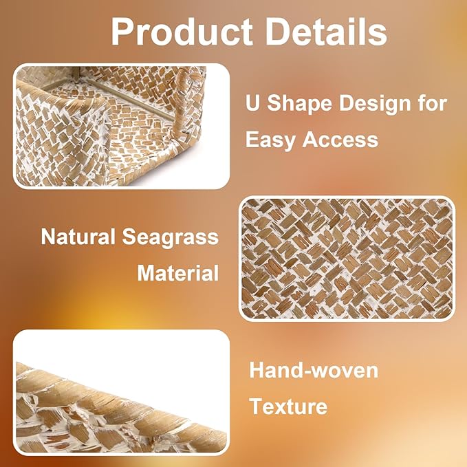 Sticky Note Holder Seagrass Post It Note Dispenser, 3 x 3 Inch Woven Sticky Note Dispenser, Farmhouse Post It Holder for Desk Home Office Decor, Whitewash