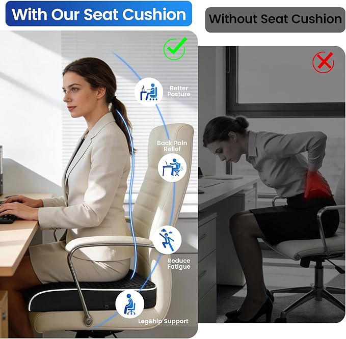 Extra Large Office Chair Cushion, Seat Cushion with High-Resilience Foam & Honeycomb Surface for Back & Tailbone Pain Relief, Butt Pillow for Long Sitting, Car Seat, Wheelchair, Floor(19"x17")