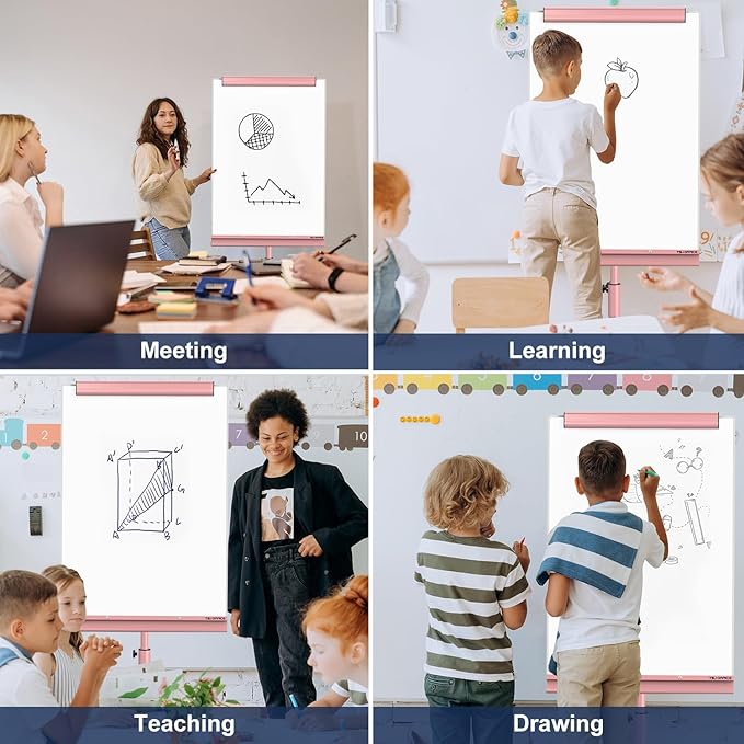 TSJ OFFICE Mobile Whiteboard Magnetic - 40 x 26 Inches Dry Erase Board on Wheel with Stand Flipchart Easel Height Adjustable,Pink