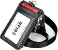 Aslana Genuine Leather ID Badge Holder with Lanyard, RFID Blocking Protection (A1- Black), ID10