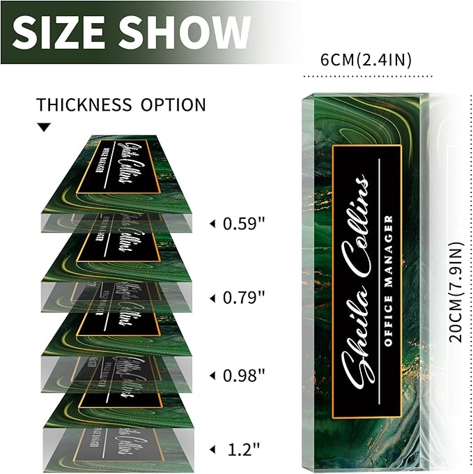 Custom Acrylic Name Plate for Desk, Employee Appreciation Gifts, Office Decor, Personalized, Funny Office Gifts for Coworkers Boss Teacher (Green/Gold)