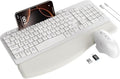SABLUTE Wireless Keyboard and Mouse Combo, Ergonomic Wave Keys, Cushioned Palm Rest, Rechargeable, Phone Holder, Natural Typing, 2.4G Lag-Free, Full Size Keyboards Cordless Set for Windows/Mac, White