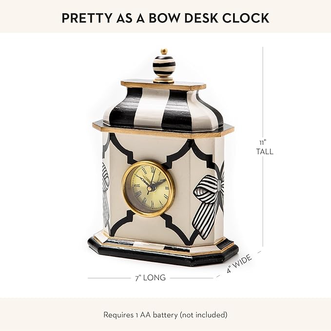 MACKENZIE-CHILDS Desk Clock, Decorative Wood Clock for Kitchen and Living Room, Pretty as a Bow