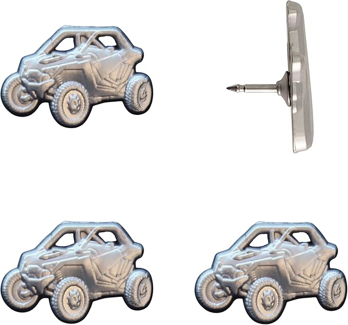 UTV Push Pins - Silver Off-Road Vehicle Map Pins for Cork Boards, Maps, or Lapel Use - Designed in USA - Set of 4