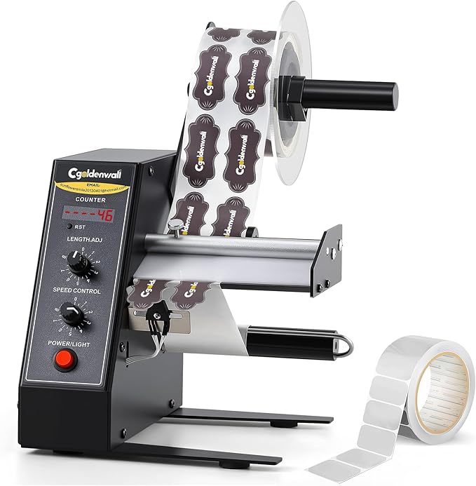 CGOLDENWALL Upgraded Automatic Label Dispenser, Up to 9 Multi-Row Counting, High Precision Auto Sensing, Speed Adjustable, Length 0.12-5.9" Width 0.16-5.5", Sticker Dispenser for Rolls Various Labels