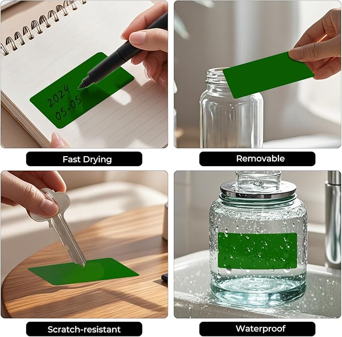 FINDAT Rectangle Label Stickers 4×2 Inch Vinyl Removable Green Sticker Waterproof Writable File Folder Moving Labels for Boxes Home Office Labeling 60 PCS
