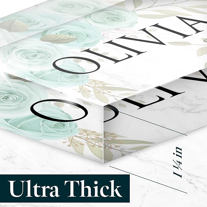 Desk Name Plate Personalized, Custom Name Plates 2½/x8 Inches, Thick Crystal-Clear Acrylic, Gift Box, Office Desk Decor. USA Made by ACRYLUXE (Roses)