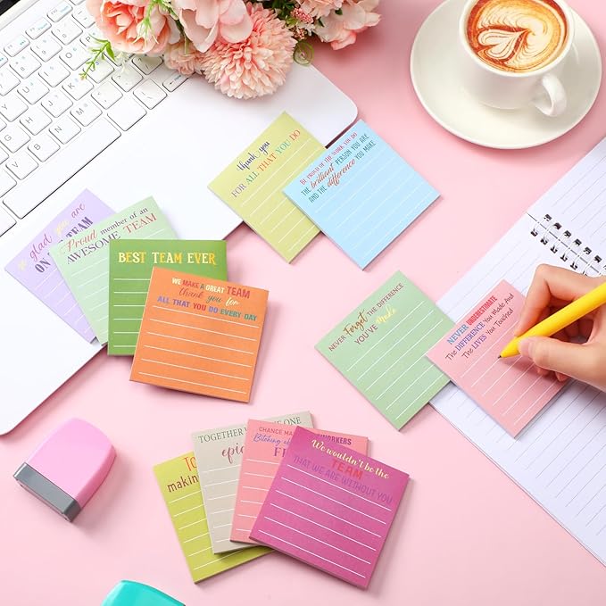 Yinder 24 Pcs Employee Appreciation Sticky Notes New Year Gift Bulk Motivation Sticky Note Pads Inspirational Gift for Teacher Nurse Staff Coworker Office Supply 3 x 3'' (Appreciation,Bright)
