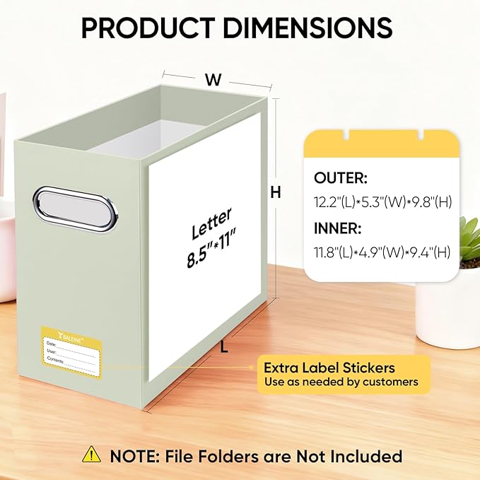 BALEINE File Organizer Box, Cardboard File Folder Organizer with Handle for Letter Size, Portable Collapsible Hanging Filing Box for Home Office Document Storage (2 Pack, Beige)