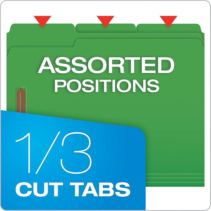 Pendaflex Fastener Folders, 2 Fasteners, Letter Size, Green, 1/3 Cut Tabs in Left, Right, Center Positions, 50 per Box (22140GW)