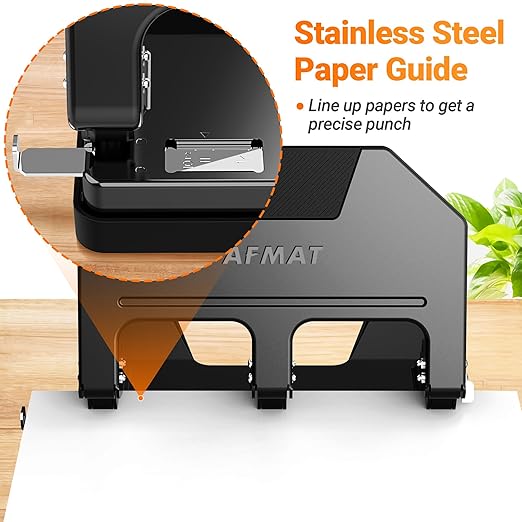AFMAT 3 Hole Punch Heavy Duty, 9/32" Hole Diameter, 40-Sheet 3 Hole Puncher for Binder, 50% Reduced Effort, Metal Three Hole Punch w/ 10,000+ Uses, Bulit-in S.S. Paper Guide, Large Chip Tray, HPX3