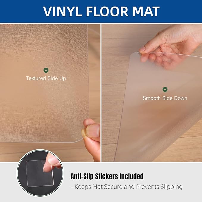 Tydle Chair Mat for Hard Floors, 48" x 60" Chair Mat for Hardwood Floor, Non-Slip Computer Under Desk Plastic Floor Mat for Work Gaming Chairs, Vinyl Hard Floor Protector for Home Office (Clear)