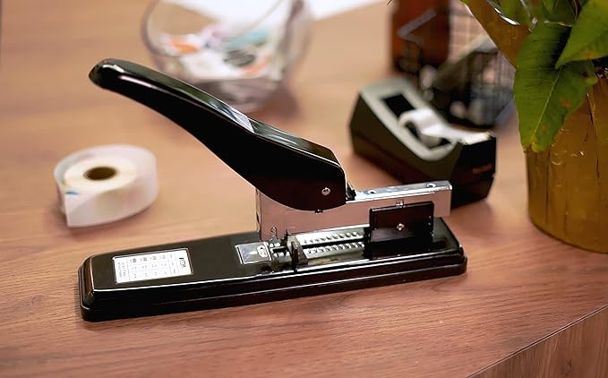 Better Office Products Heavy Duty Commercial Stapler with 2,000 Staples, Black Polished Steel, 100 Sheet High Capacity, Rounded Ergonomic Lever & Weighted Stability Base, Jam Free Large Stapler,