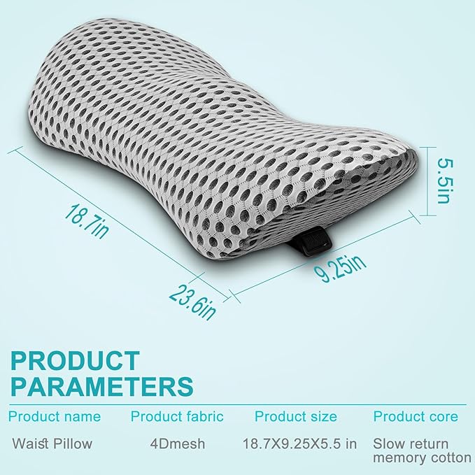 Lumbar Support Pillow with Bandage, Memory Foam pad for Relieving Lower Back Pain, and Back Support pad for Easy Fixation on Office Chair, car, Bed and Other Articles Back Pillow Gray