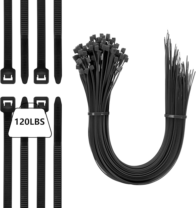 100PCS 20 inch Black Zip Ties 120LBS Tensile Strength Self-Locking heavy duty UV Resistant Cable Tie Wraps for indoor and outdoor use(black)