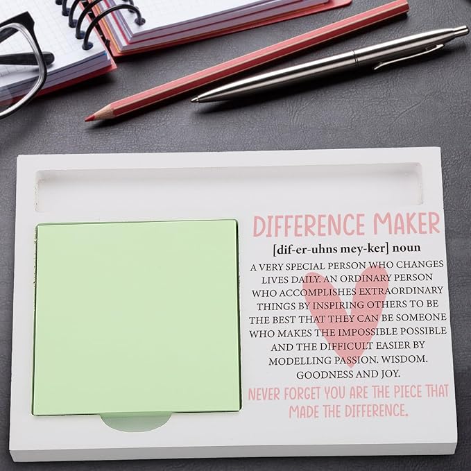 Difference Maker Sticky Note Holder for Desk, Appreciation Thank You Gift for Teacher Coworker Volunteer Mentor, Office Rainbow Decor, End of Year Gift for Women Men TZP159