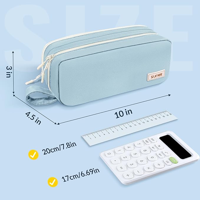SUNEE Pencil Case, Large Capacity Pencil Pouch, Aesthetic Pen Bag Office Stationery Organizer Simple Sturdy Multifunctional for Teen Girls Women Men, Blue