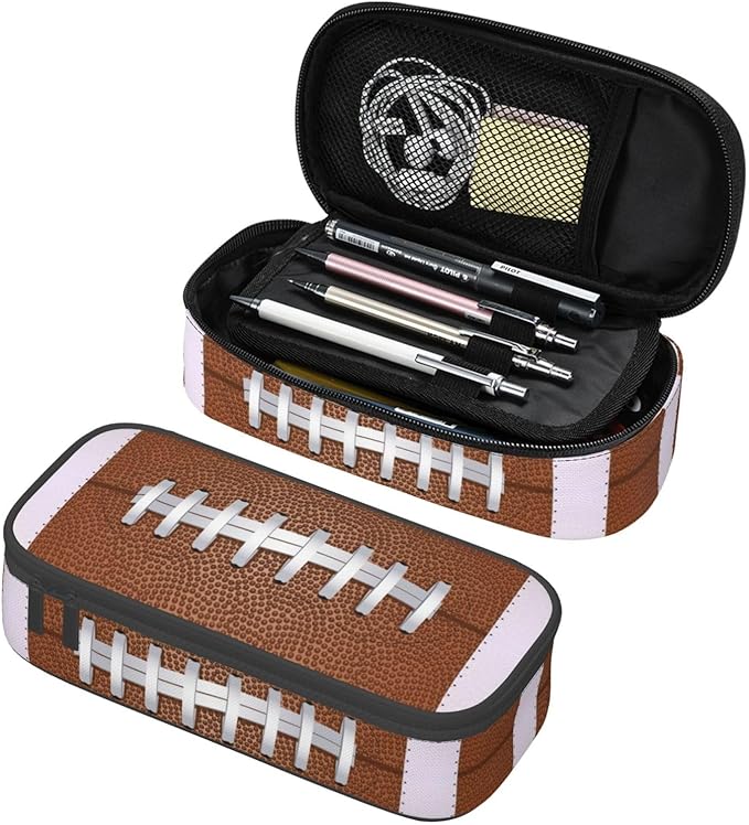American Football Ball Texture Pencil Case Big Capacity Storage Pencil Pouch Stationery Bags With Zipper Portable Pen Holder Box Organizer For Boys Girls Teens Student College School Office Supplies