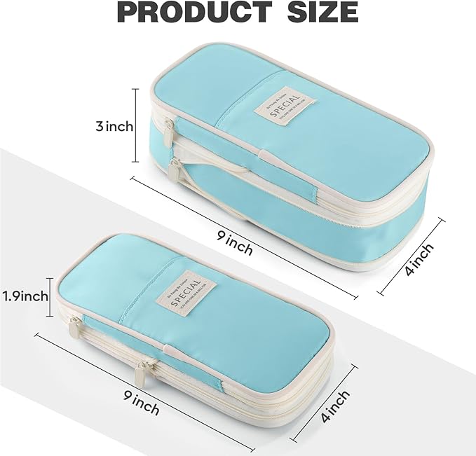 Large Capacity Pencil Case with Zipper, Aesthetic Pencil Pouch, Portable Stationery Organizer Bag for Teen and Adults, Big Pencil Bag for College, Office, Travel - Blue