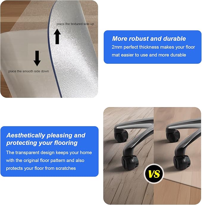 Azadx Office Chair Mat for Hardwood Floor Clear Chair Mat for Easy Glide and Protection Floor Protector for Under Desk Chair Mats Plastic Floors Mat for Office Chair(45" x 53" for Hard Floor)